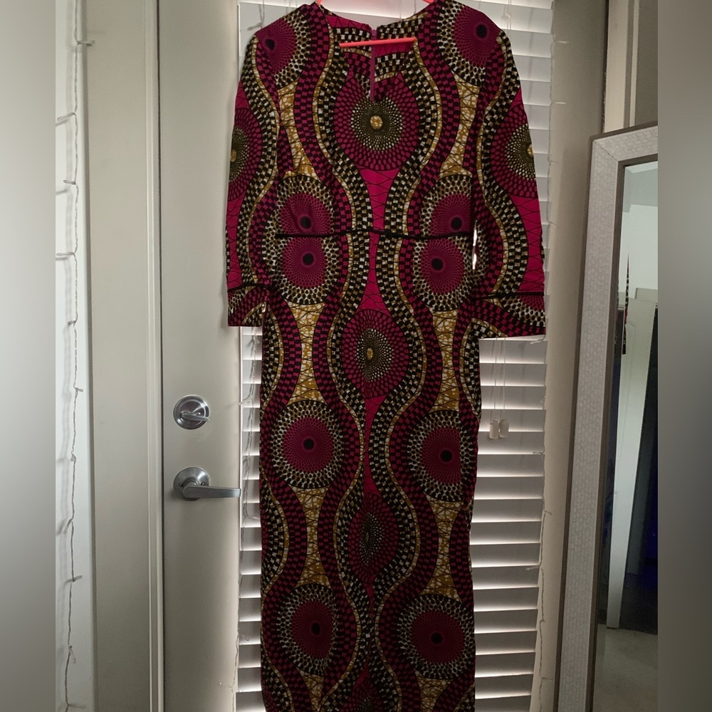 3/4 Sleeve midi African print dress